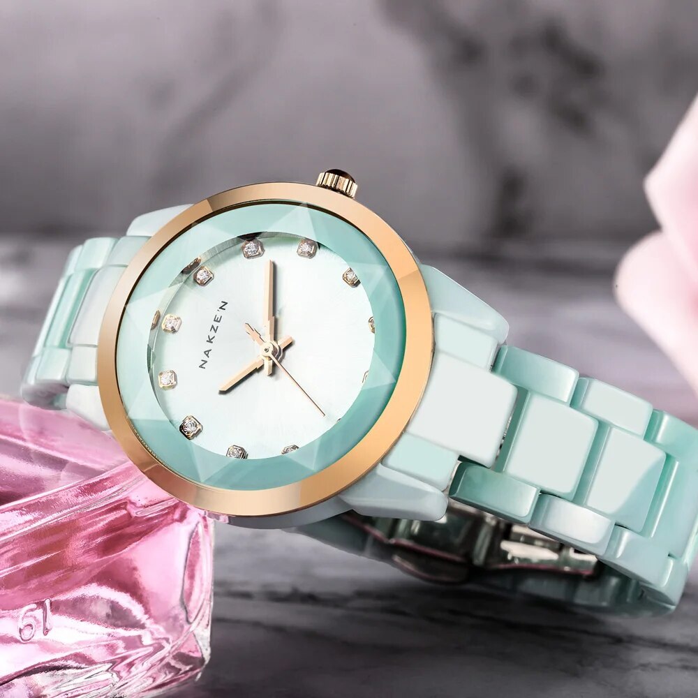 NAKZEN Women Watches Reloj Mujer Fashion Casual Ladies Bracelet Colorful Ceramic Watch Top Brand Luxury Dress Female Clock-1