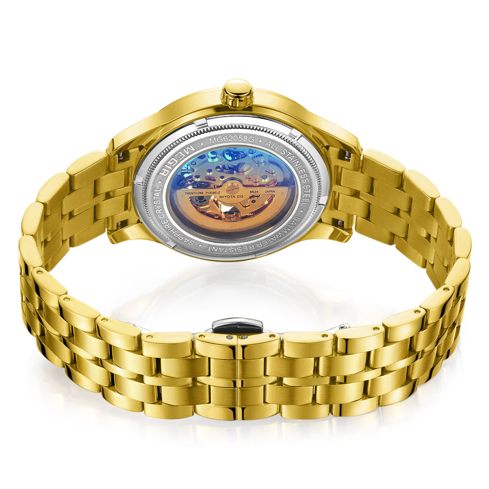 MEGIR Luxury Men Watches Waterproof Automatic Mechanical Watch Stainless Steel Sapphire Gold Business WristWatch Reloj Hombre-12