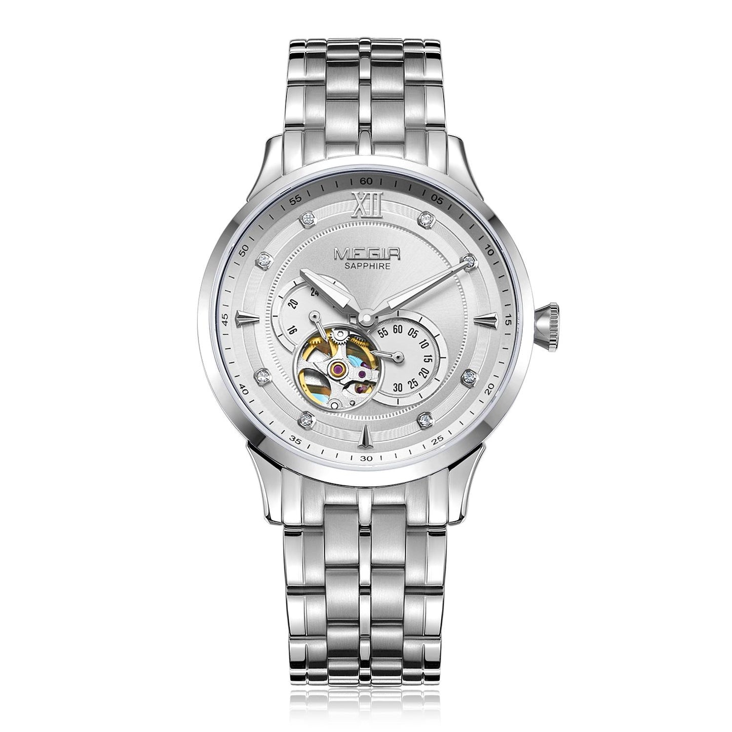MEGIR Luxury Men Watches Stainless Steel Automatic Mechanical Watch Sapphire Steel Case Business WristWatch Montre Homme-9