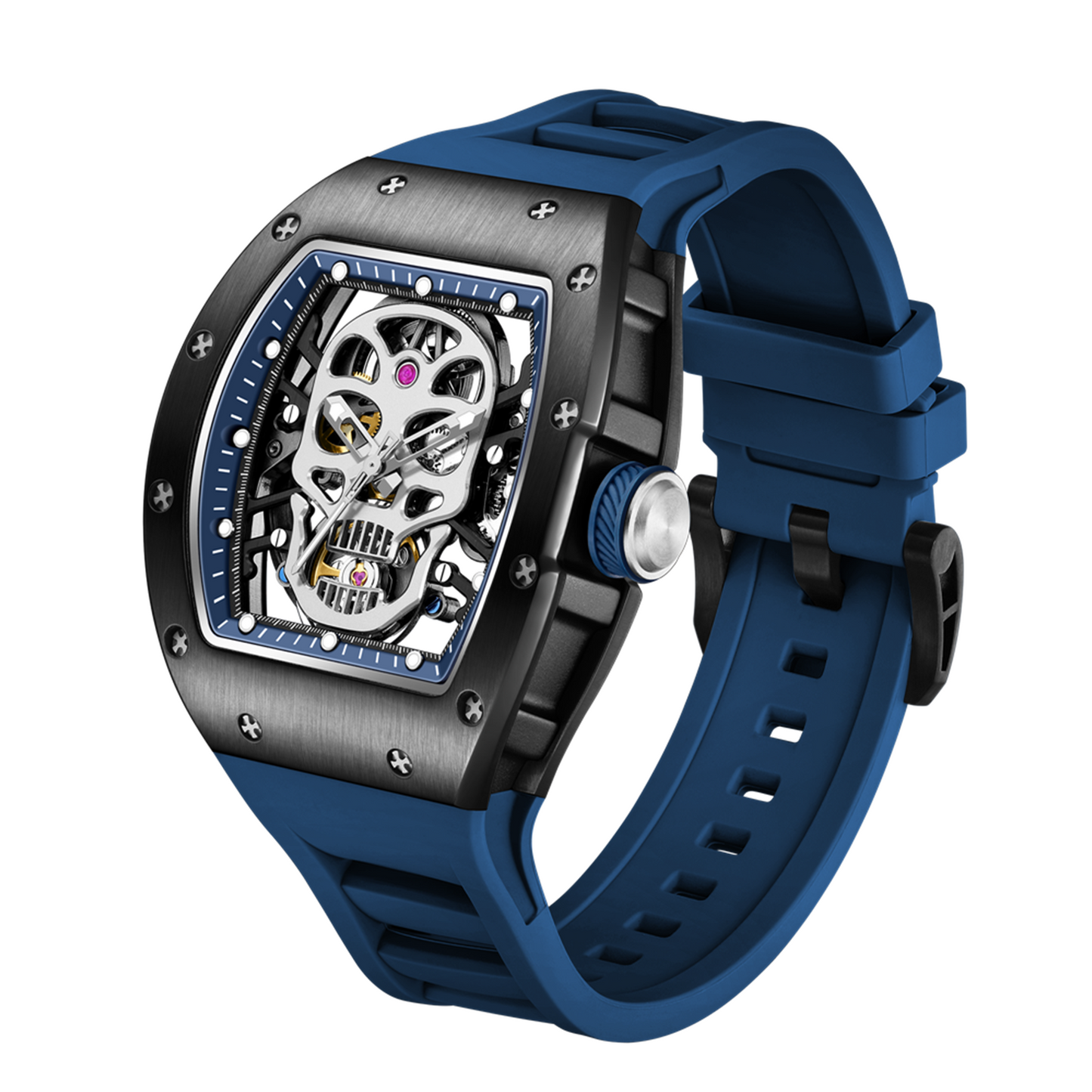 New Men's Watches Skull Hollow Dial Face Mechanical Watch Steel Case Waterproof Sport Wristwatch Automatic Movement Clock 9190-7-13