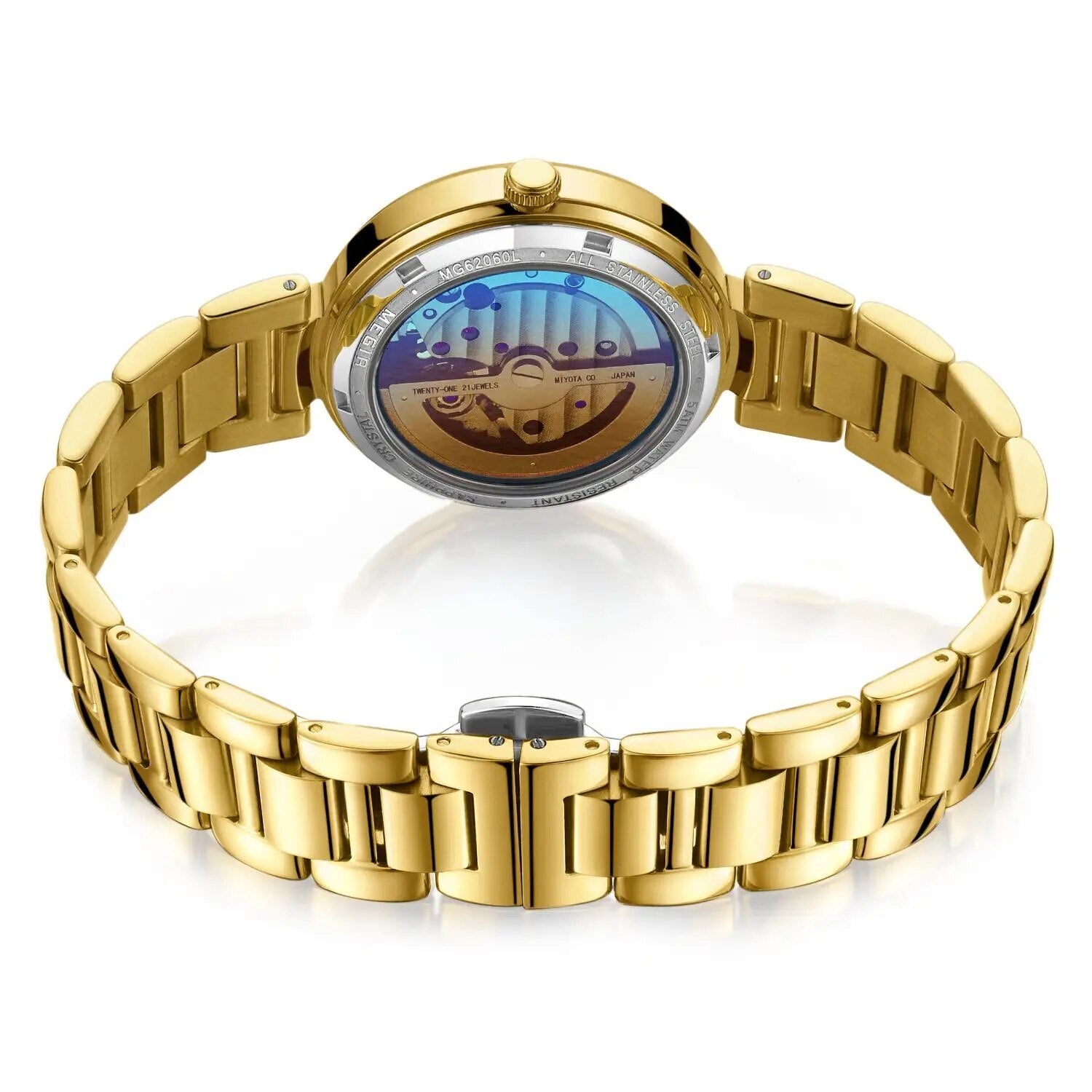 MEGIR Luxury Stainless Steel Gold Women Bracelet Watch Large Dial Automatic Mechanical Wrist Watches Ladies Business Watch Clock-6