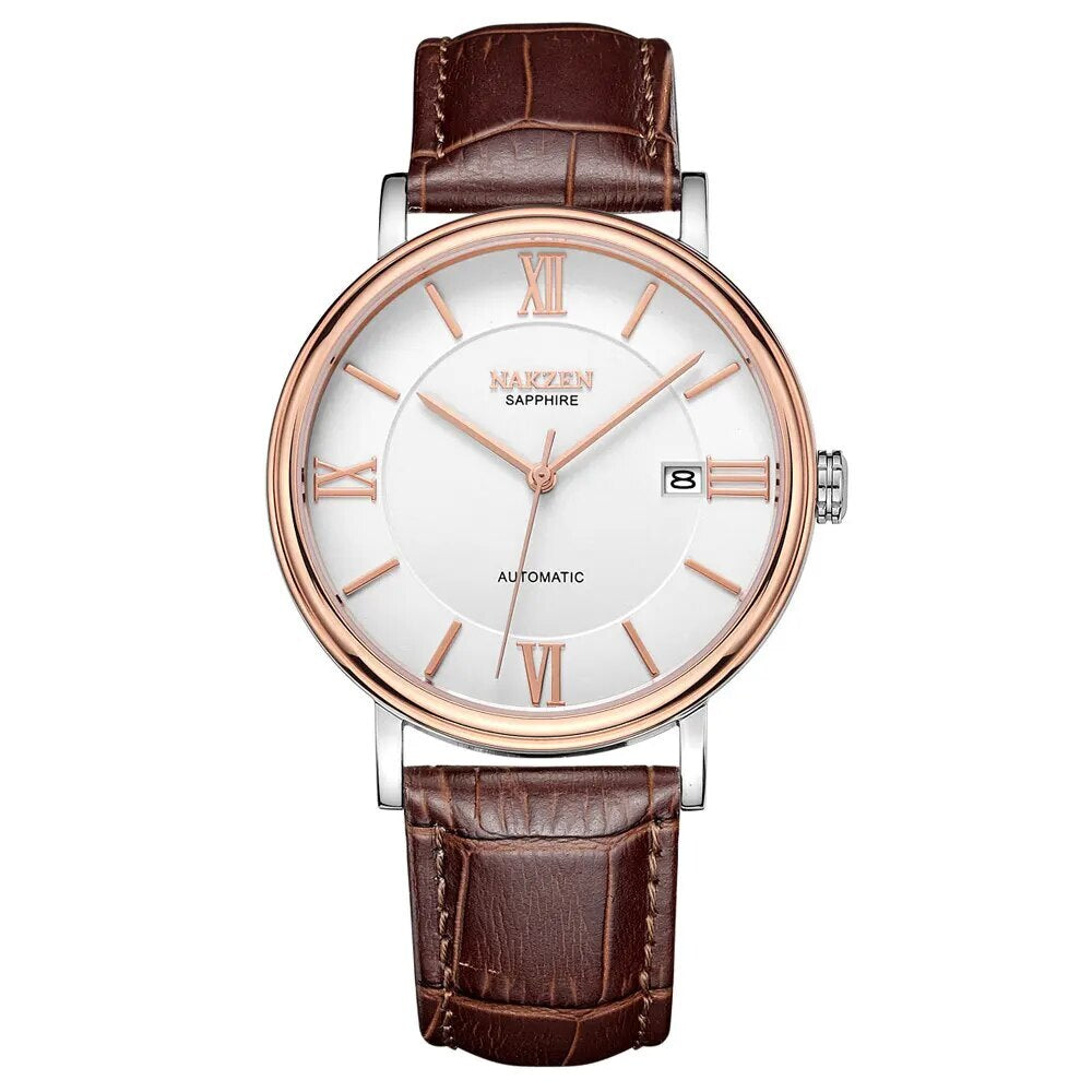 NAKZEN Men Business Automatic Mechanical Watches Brand Luxury Leather Man Wrist Watch Male Clock Relogio Masculino Miyota 9015-9