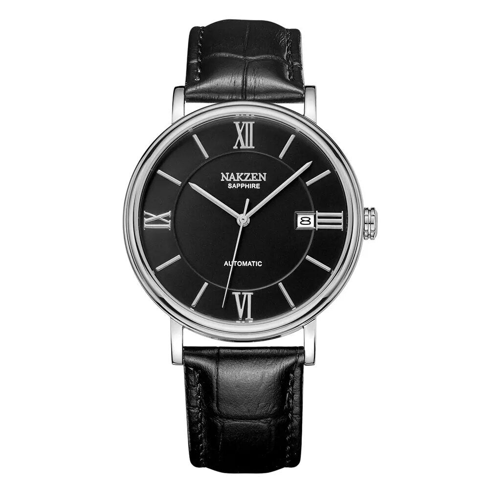 NAKZEN Men Business Automatic Mechanical Watches Brand Luxury Leather Man Wrist Watch Male Clock Relogio Masculino Miyota 9015-6