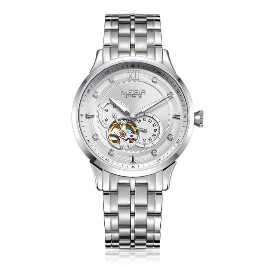 MEGIR Luxury Men Watches Stainless Steel Automatic Mechanical Watch Sapphire Steel Case Business WristWatch Montre Homme-9