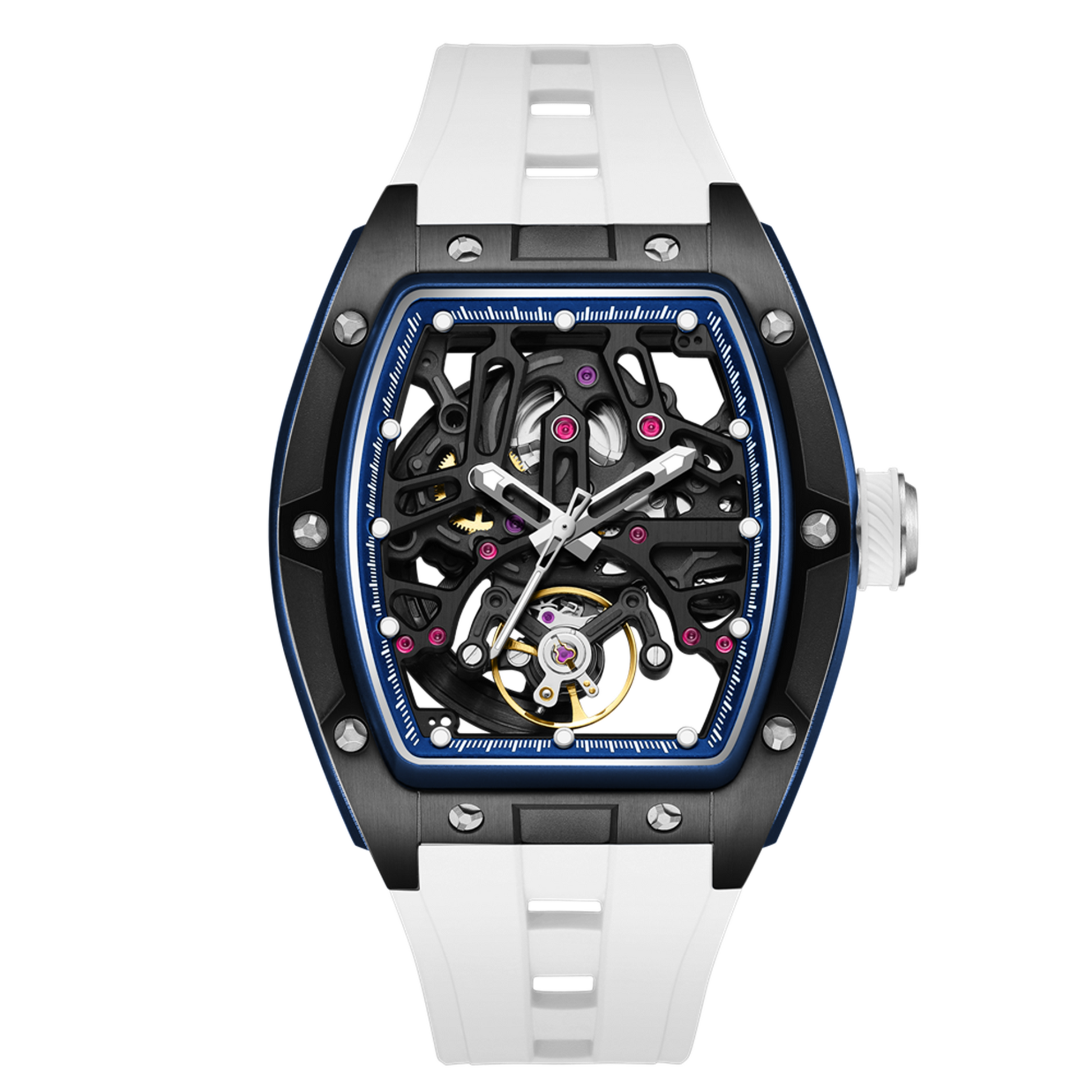 New Skeleton Dial Watches for Men Stainless Steel Case Automatic Mechanical Wristwatch Waterproof Luminous Sport Watch 9198-1-18